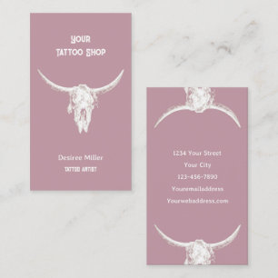 Tarjeta De Visita Western Rustic Tattoo Shop Bull Skull