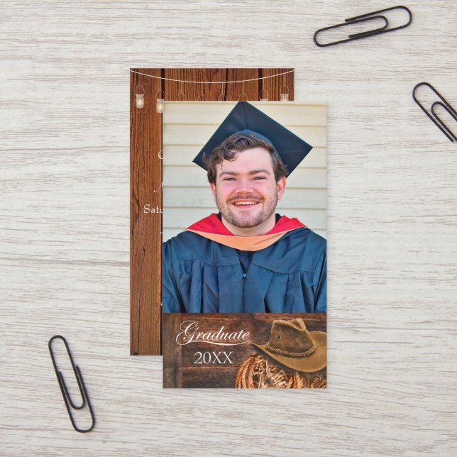 Tarjeta De Visita Western theme Hat and Lasso Grad Party Invitation (Anverso/Reverso In Situ)