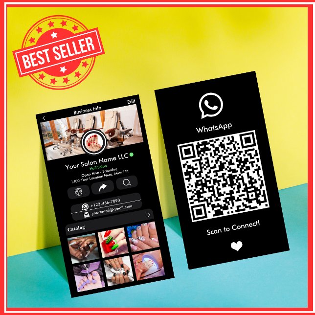Tarjeta De Visita WhatsApp Black Nail Salon Social Media QR (Subido por el creador)