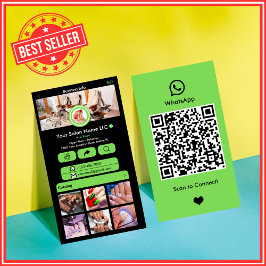 Tarjeta De Visita WhatsApp Nail Salon Green | Código QR de medios so