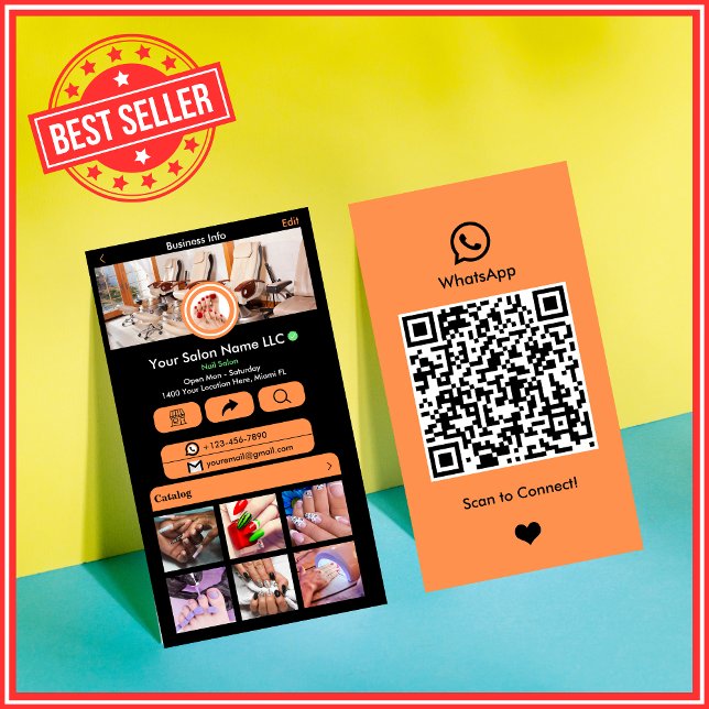 Tarjeta De Visita WhatsApp Naranja de Salon en Salon Social Media Có (Subido por el creador)
