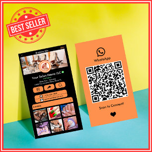 Tarjeta De Visita WhatsApp Salón de Uñas Orange Código QR de Redes S