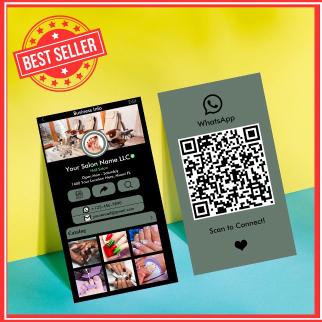 Tarjeta De Visita WhatsApp Salon Nail Sage Green Social Media QR (Subido por el creador)