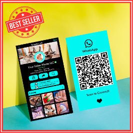Tarjeta De Visita WhatsApp Salon Nail Salon Turquoise Social Media Q