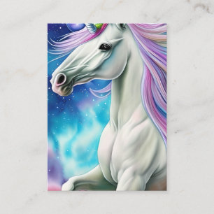 Tarjeta De Visita Whimsical Beautiful White Unicorn Caballo con Flow