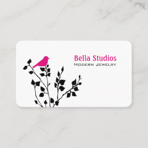 Tarjeta De Visita Whimsical Black and Pink Bird