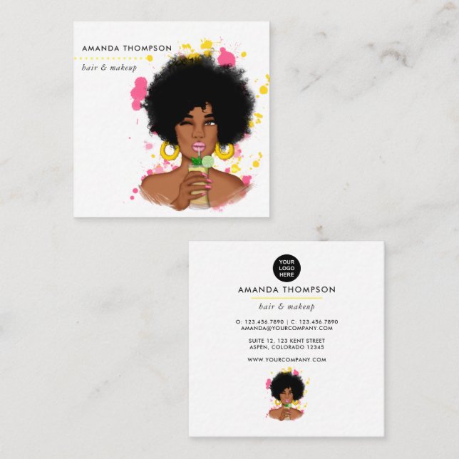 Tarjeta de visita Whimsical Black Woman Square (Anverso / Reverso)