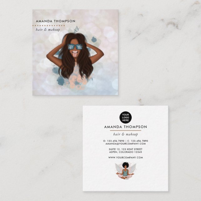 Tarjeta de visita Whimsical Black Woman Square (Anverso / Reverso)