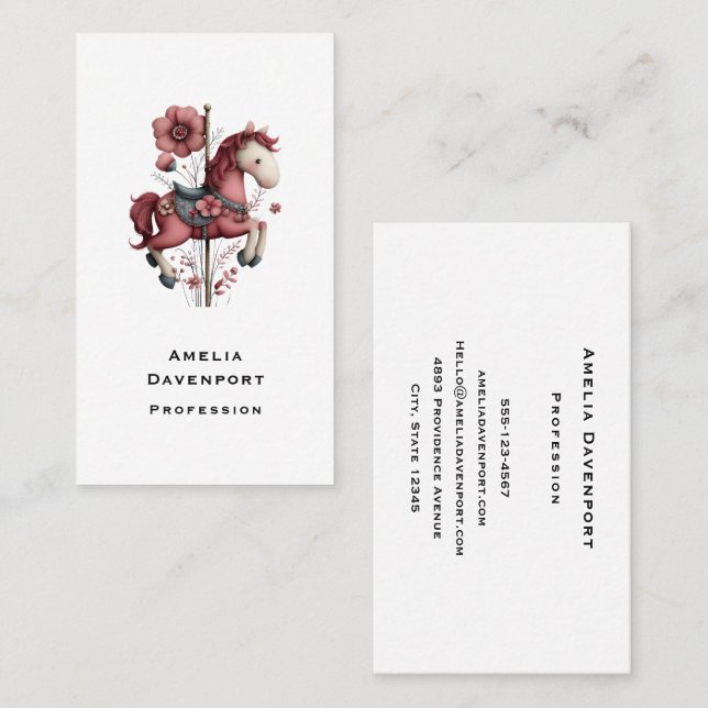 Tarjeta De Visita Whimsical Carousel Horse Image (Anverso / Reverso)
