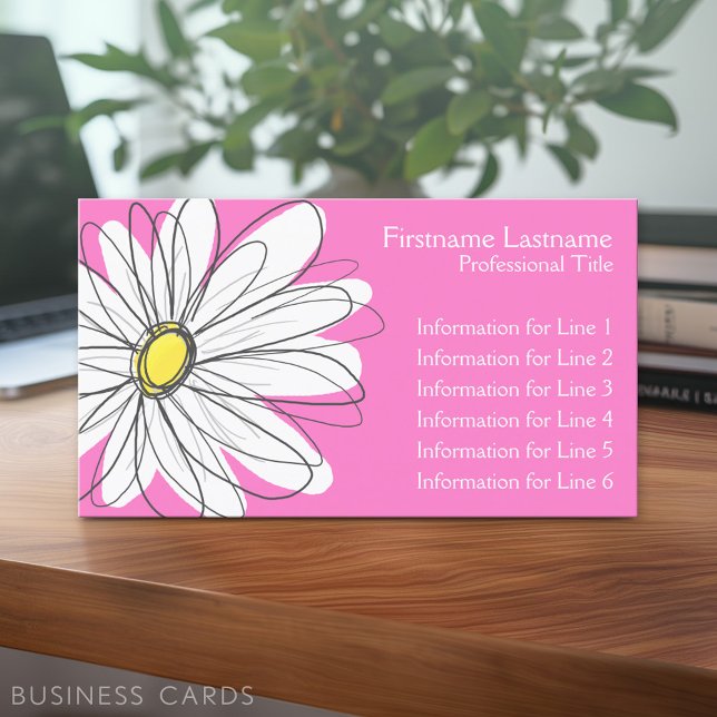 Tarjeta De Visita Whimsical Daisy - rosa (Custom Business Card - Online Template Plus Low Quantity Printing)