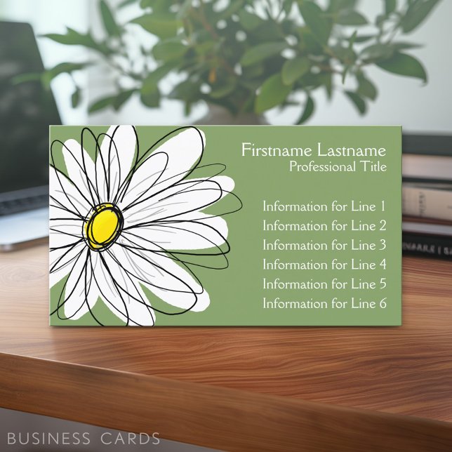 Tarjeta De Visita Whimsical Daisy - verde amarillo (Custom Business Card - Online Template Plus Low Quantity Printing)