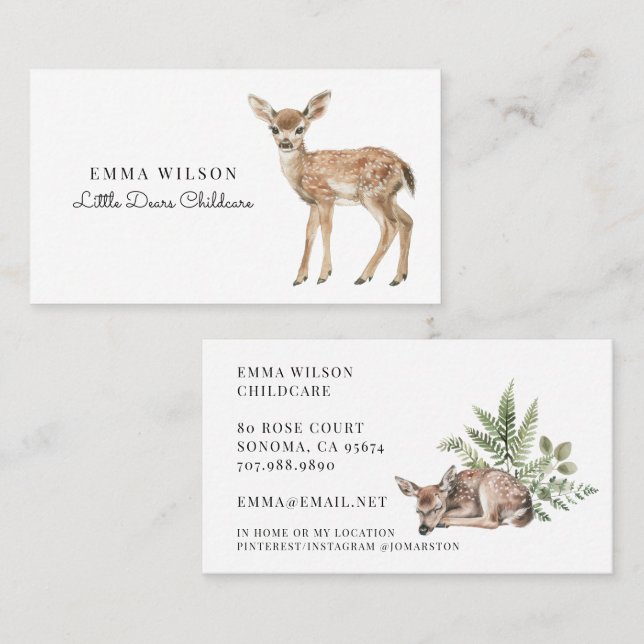 Tarjeta De Visita Whimsical Deer Childcare Business Card (Anverso / Reverso)