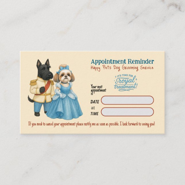 Tarjeta De Visita Whimsical  Dog Grooming Appointment Reminder Card (Anverso)