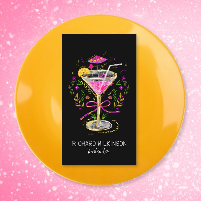 Tarjeta De Visita Whimsical Fun Martini Bartender Cocktail Waiter (Subido por el creador)