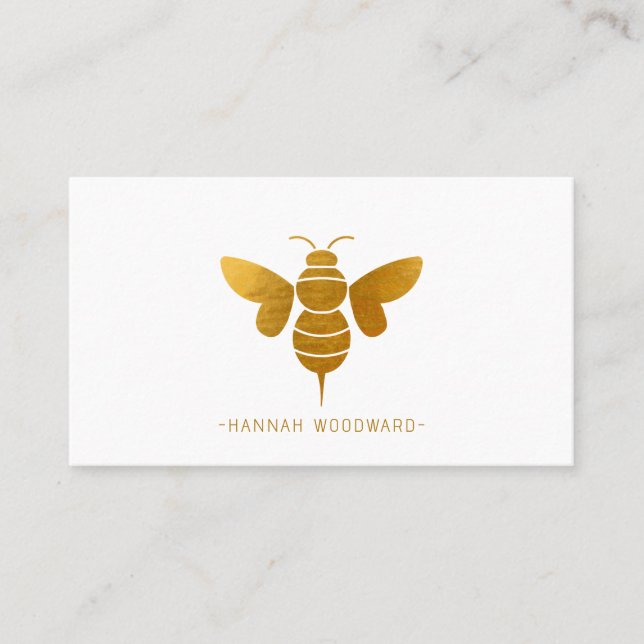Tarjeta De Visita Whimsical Gold Metallic Bee Personalizado (Anverso)