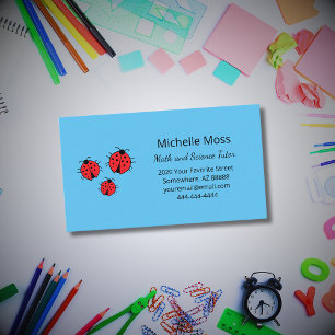 Tarjeta De Visita Whimsical Ladybugs Cut Blue Professional Tutor