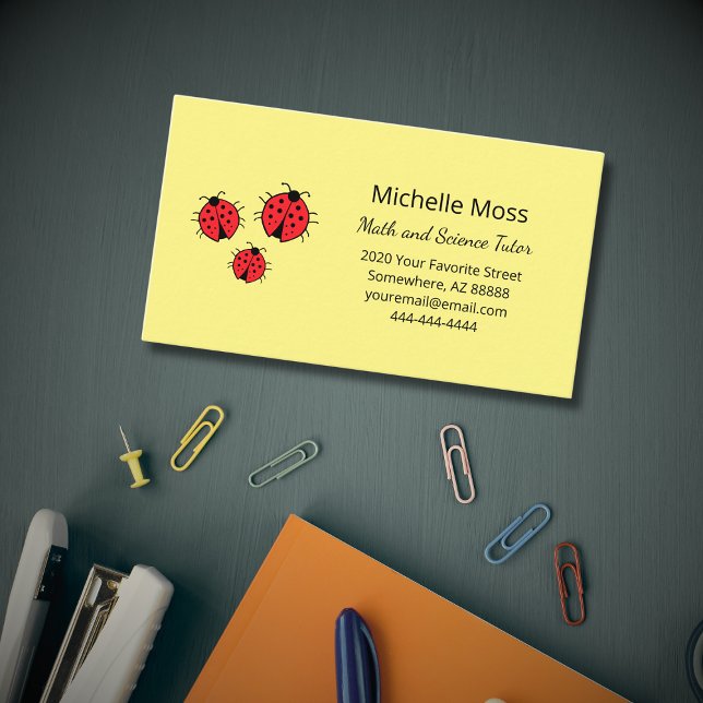 Tarjeta De Visita Whimsical Ladybugs Yellow Professional Educator (Subido por el creador)