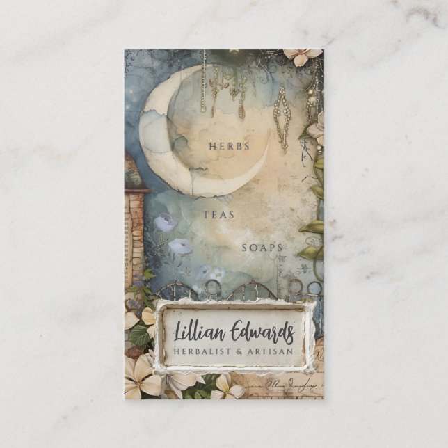 Tarjeta De Visita Whimsical Moon Garden Business Card (Anverso)