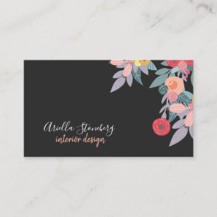 Tarjeta De Visita Whimsical Pintado Bloom   Floral sobre negro