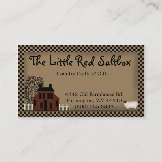 Tarjeta De Visita Whimsical Primitive Red Saltbox Business Card (Anverso)