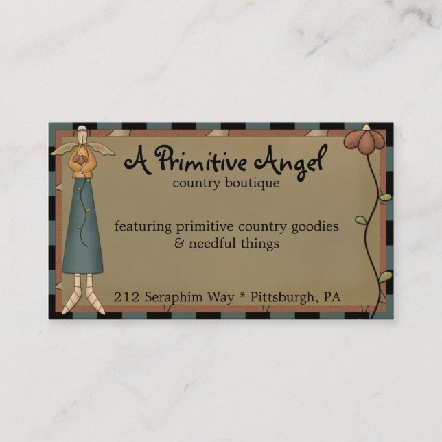 Tarjeta de visita Whimsy Primitive Angel Country (Anverso)
