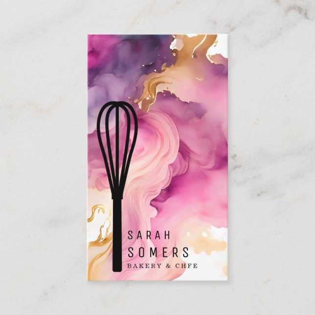 Tarjeta De Visita Whisk Bakery, Purpurina de oro moderno (Anverso)