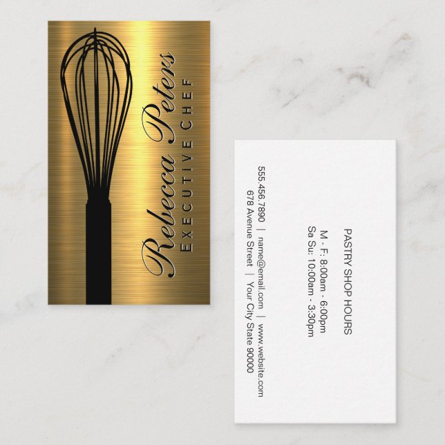 Tarjeta De Visita Whisk | Fondo metálico de oro (Anverso / Reverso)
