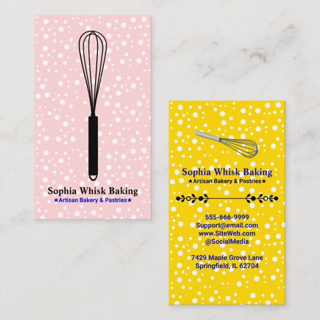 Tarjeta De Visita Whisk it Chef (Bakery & Caterer) Blush Pink & Gold (Anverso / Reverso)