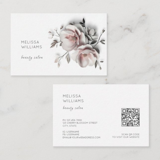 Tarjeta De Visita White 3D Simple Flowers (Anverso / Reverso)