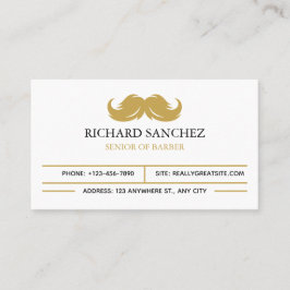 Tarjeta De Visita White and Gold Morden Berber Shop 