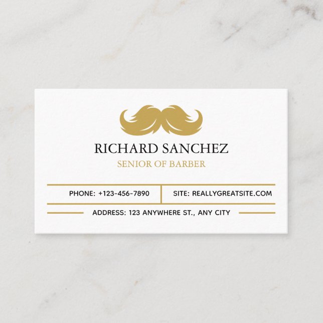 Tarjeta De Visita White and Gold Morden Berber Shop  (Anverso)