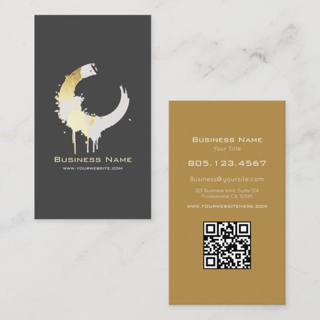 Tarjeta De Visita White and Gold Paint Swirl Design – Custom (Anverso / Reverso)