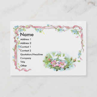 Tarjeta De Visita White Birds, cinta rosada y rosas salvajes