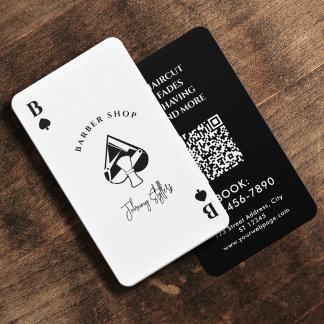 Tarjeta De Visita White black Ace of spades barber shop
