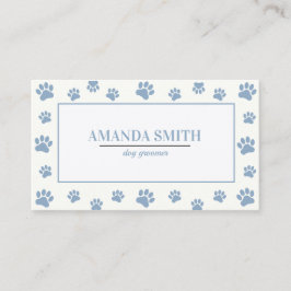 Tarjeta De Visita White & Blue Paw Prints Dog Groomer Business Card