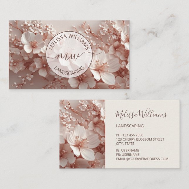 Tarjeta De Visita White Blush 3D Flowers Logo Initials (Anverso / Reverso)