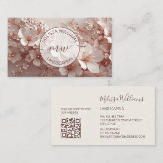 Tarjeta De Visita White Blush 3D Flowers Logo Initials
