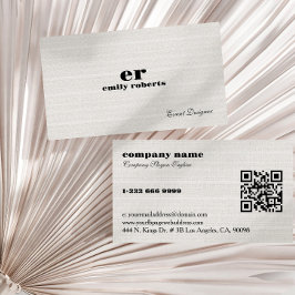 Tarjeta De Visita White Burlap Linen QR Code Business Card