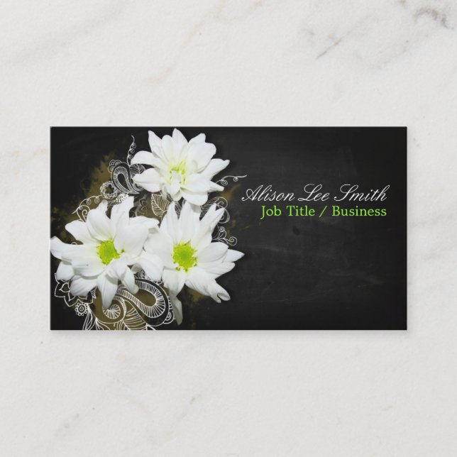 Tarjeta De Visita White daisies on black chalkboard (Anverso)