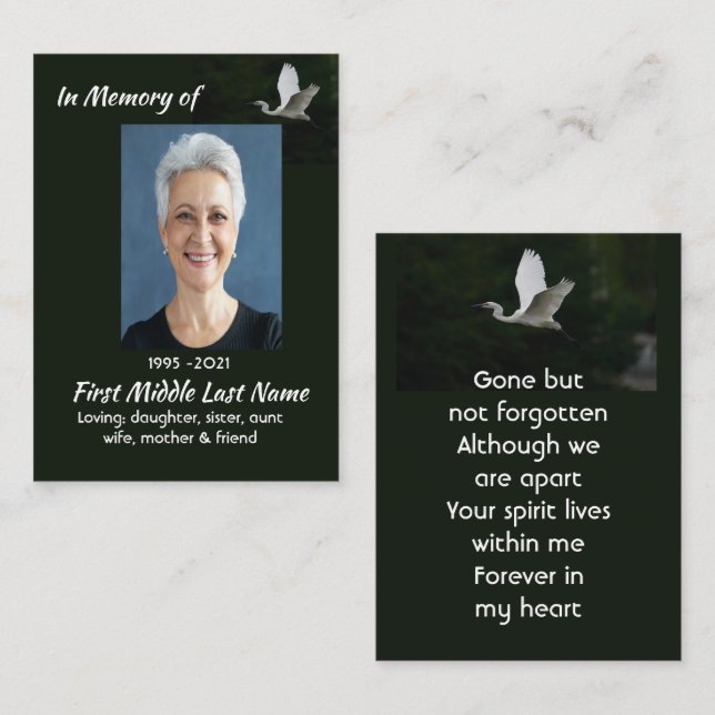 Tarjeta De Visita White Egret Bird Memorial Keepsake  (Anverso / Reverso)