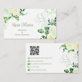 Tarjeta De Visita White Feminine Watercolor Floral Event Planner