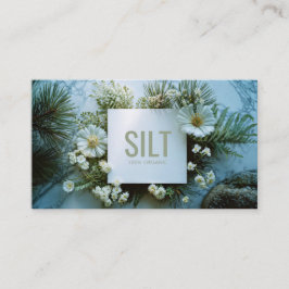 Tarjeta De Visita White Floral and Evergreen Pine Marble Texture