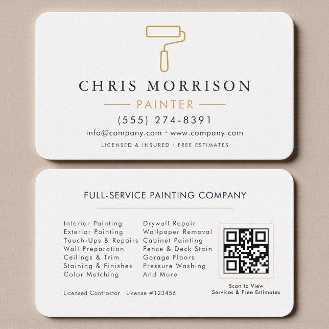 Tarjeta De Visita White & Gold Home Painter Business Card (Subido por el creador)