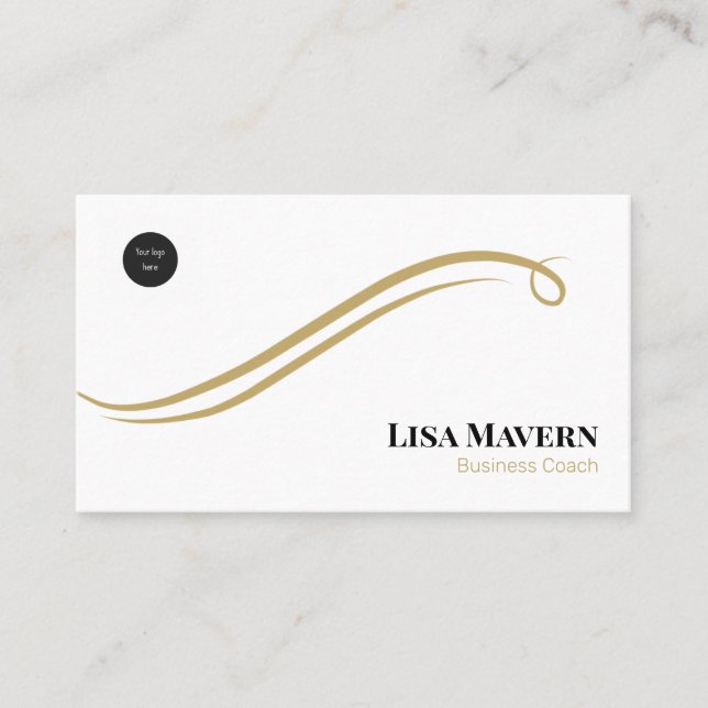 Tarjeta De Visita White & Gold Swirl Luxury (Anverso)