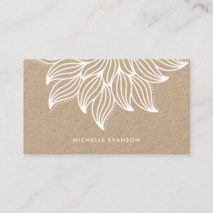 Tarjeta De Visita White Mandala Floral Boho Kraft