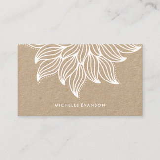 Tarjeta De Visita White Mandala Floral Boho Kraft