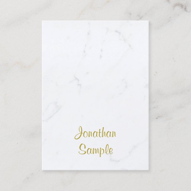 Tarjeta De Visita White Marble Gold Script de lujo plantilla moderna (Anverso)
