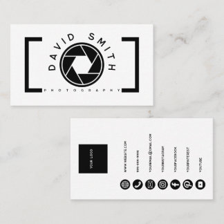 Tarjeta De Visita White Minimalist Camera Photographer Business Card