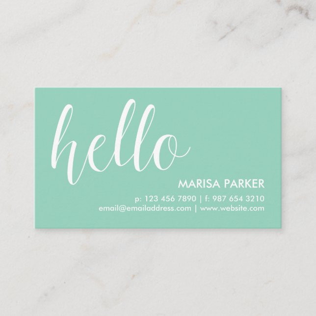 Tarjeta De Visita White & Mint Green Hello (Anverso)