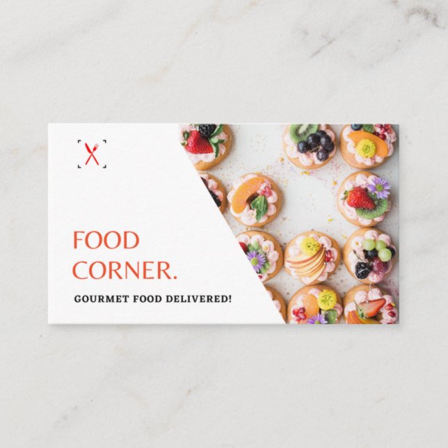 Tarjeta De Visita White Modern Gourmet Food Photo Catering Business  (Anverso)